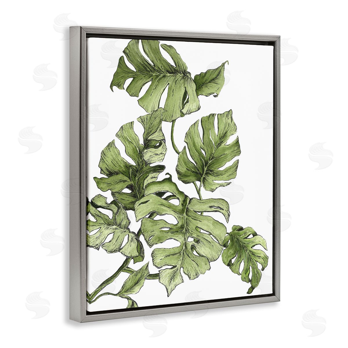Falling Monstera Leaves Grey Floating Frame Canvas Wall Art, Home Decor by Dominique Alyse Studios