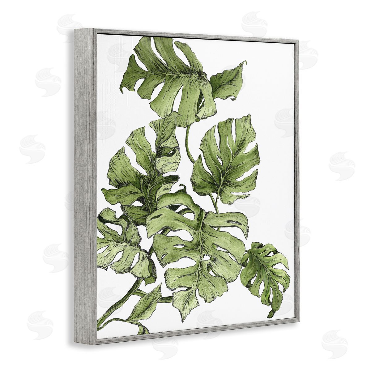 Falling Monstera Leaves Grey Frame Print Wall Art, Home Decor by Dominique Alyse Studios