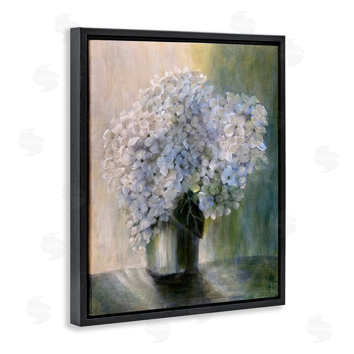 Hydrangea Still Life Black Floating Frame Canvas Wall Art, Home Decor by Doris Charest