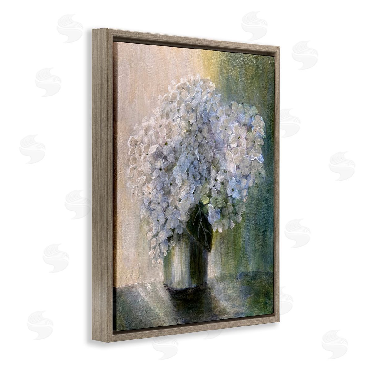 Hydrangea Still Life Brown Floating Frame Canvas Wall Art, Home Decor by Doris Charest