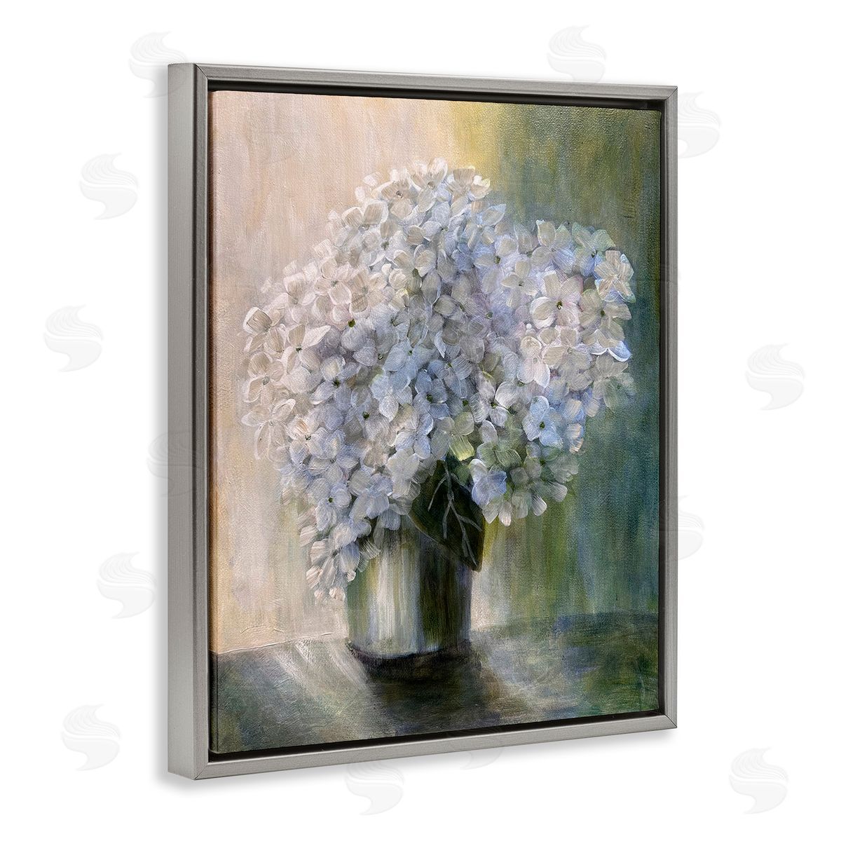 Hydrangea Still Life Grey Floating Frame Canvas Wall Art, Home Decor by Doris Charest