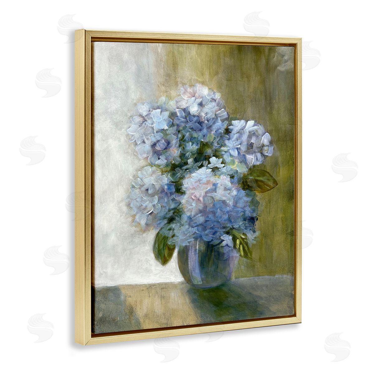 Hydrangeas in Vase Gold Floating Frame Canvas Wall Art, Home Decor by Doris Charest