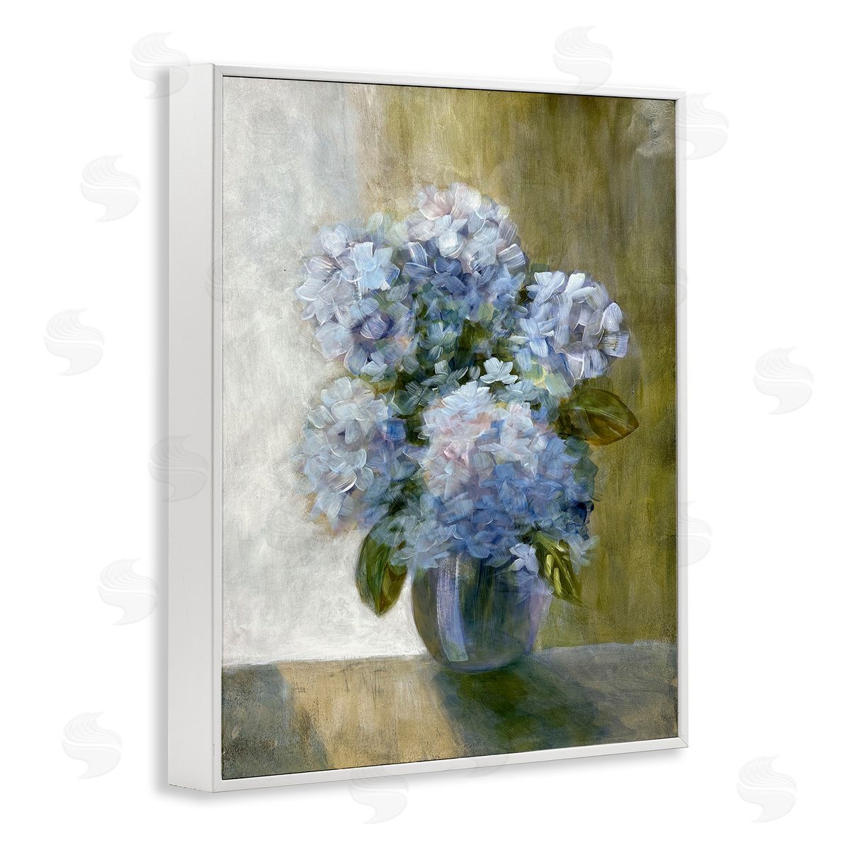 Hydrangeas in Vase White Frame Print Wall Art, Home Decor by Doris Charest
