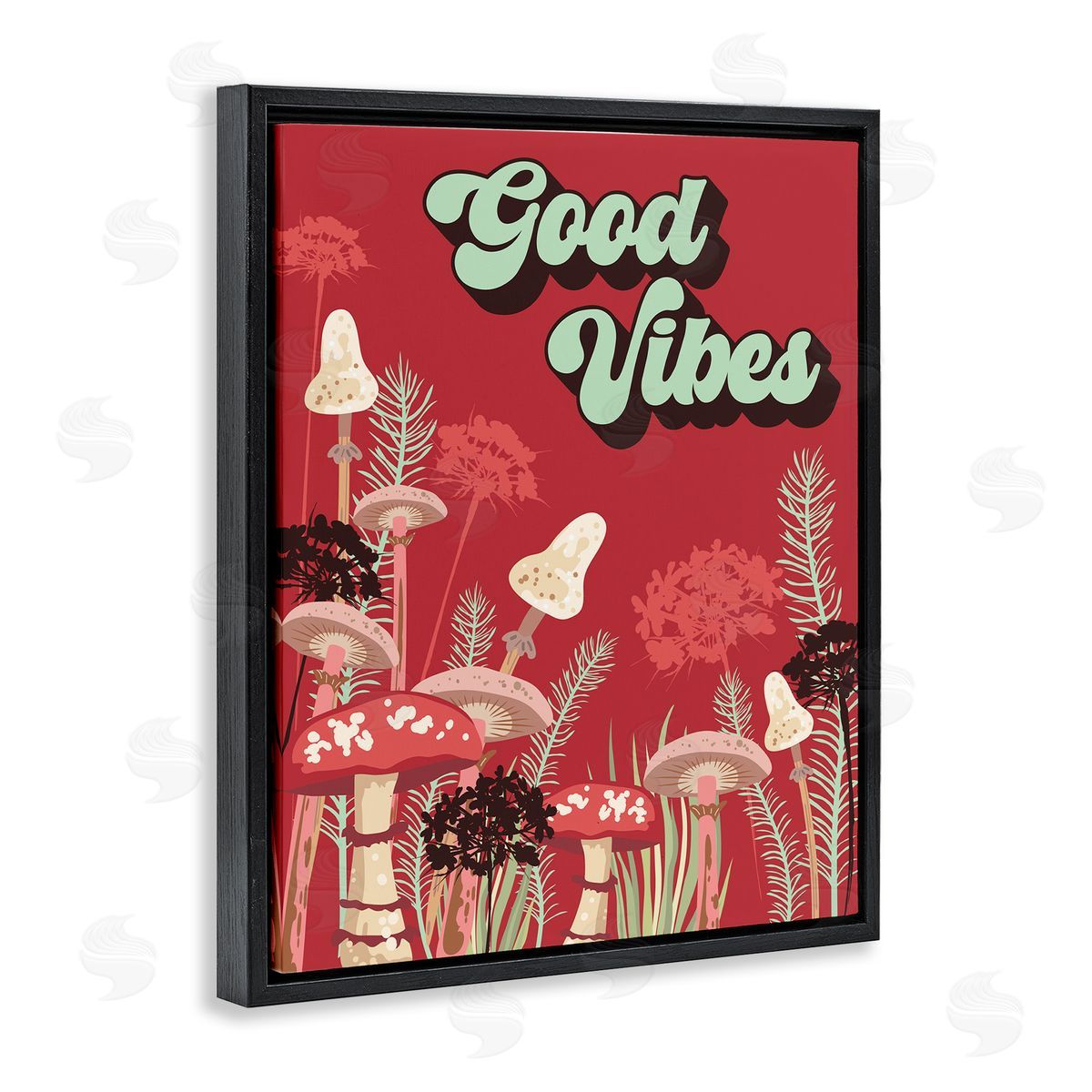 Good Vibes Mushrooms Black Floating Frame Canvas Wall Art, Home Decor by Diane Labombarbe