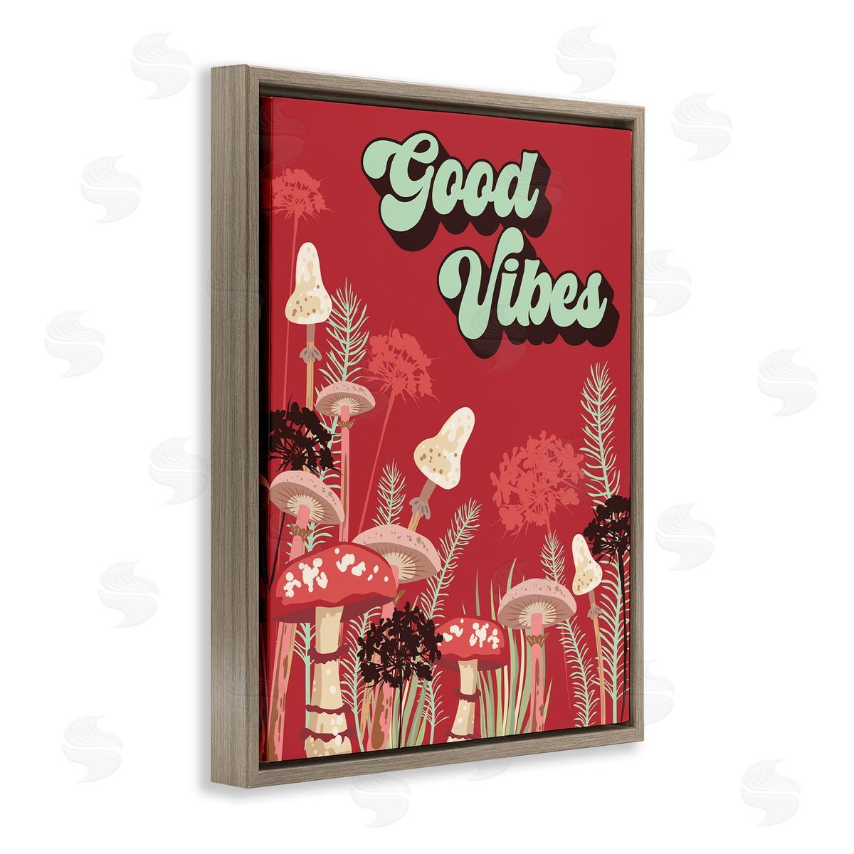 Good Vibes Mushrooms Brown Floating Frame Canvas Wall Art, Home Decor by Diane Labombarbe