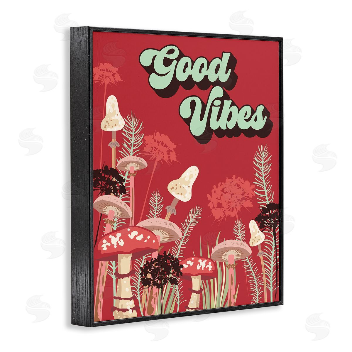 Good Vibes Mushrooms Black Frame Print Wall Art, Home Decor by Diane Labombarbe