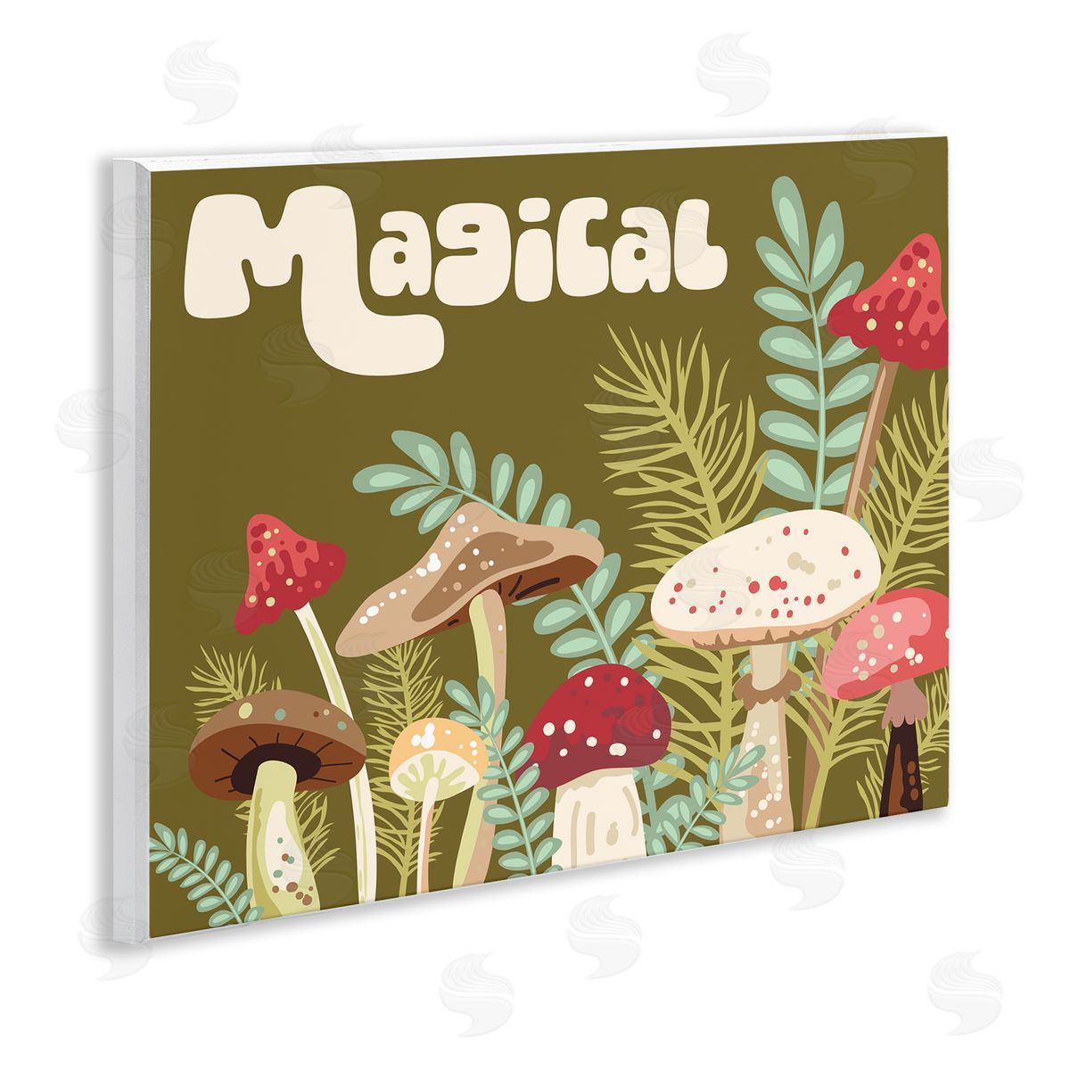 Magical Botanical Mushrooms Wood Plaque Wall Art, Home Decor by Diane Labombarbe