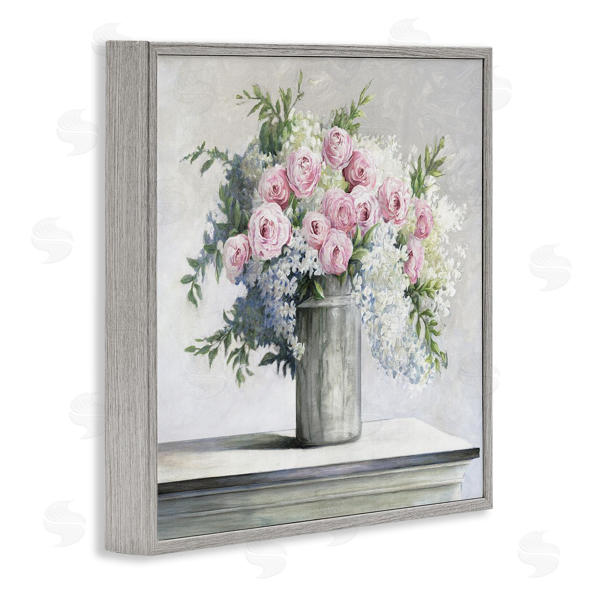 Soft Pink Roses Grey Frame Print Wall Art, Home Decor by Dogwood Portfolio