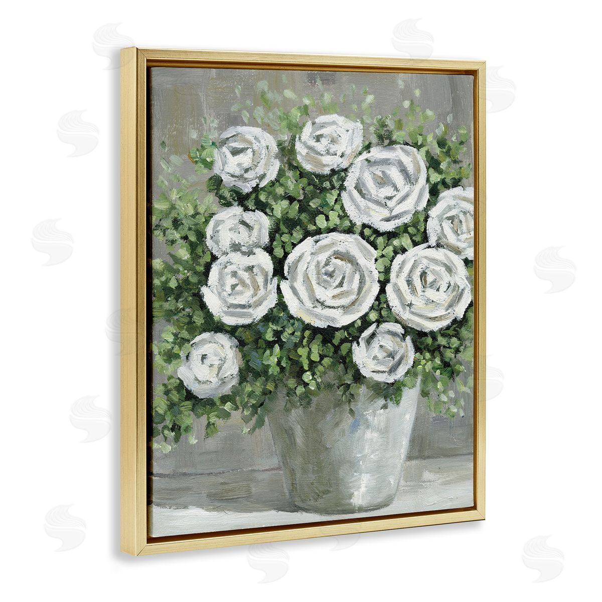 Potted Ranunculus Blooms Gold Floating Frame Canvas Wall Art, Home Decor by Dogwood Portfolio