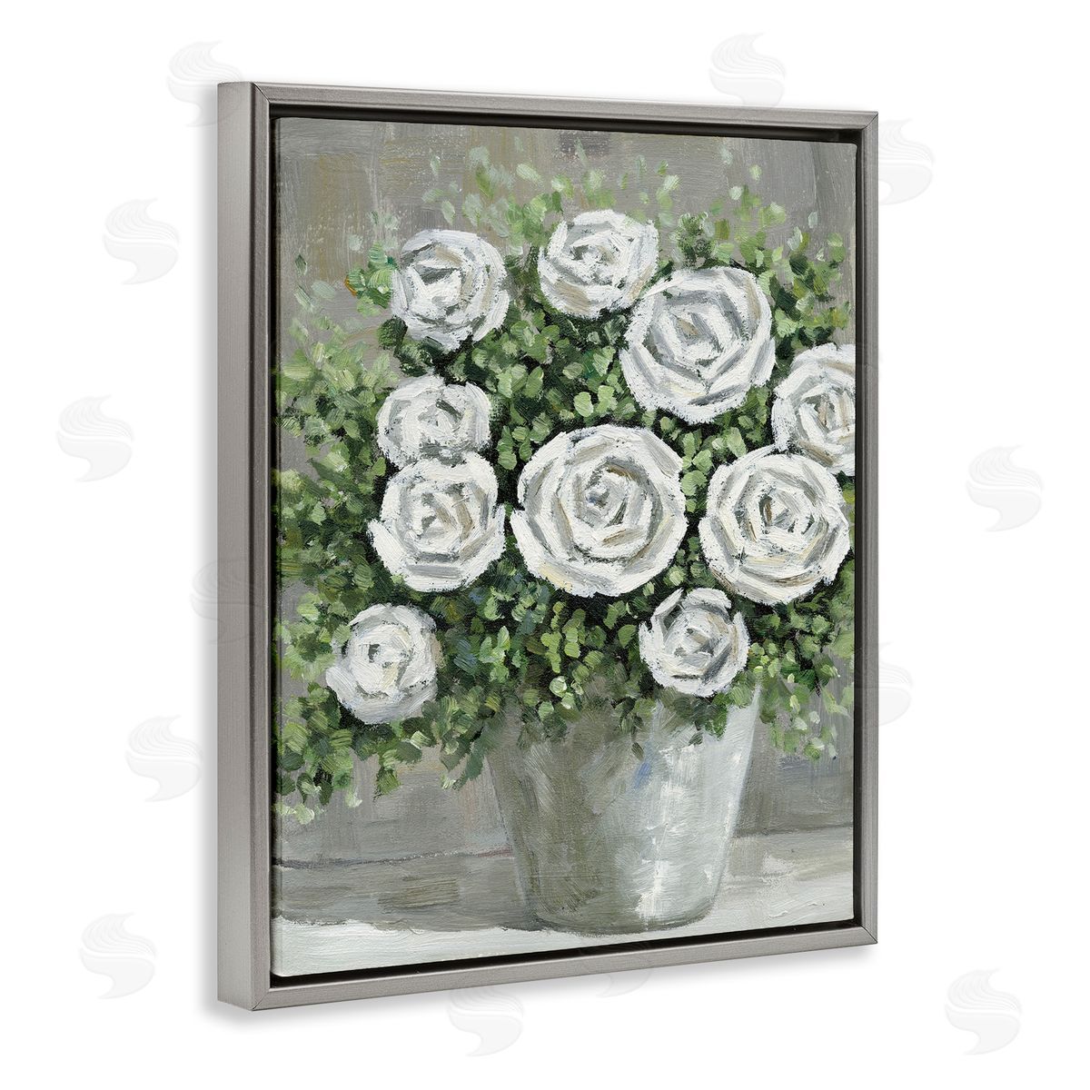 Potted Ranunculus Blooms Grey Floating Frame Canvas Wall Art, Home Decor by Dogwood Portfolio