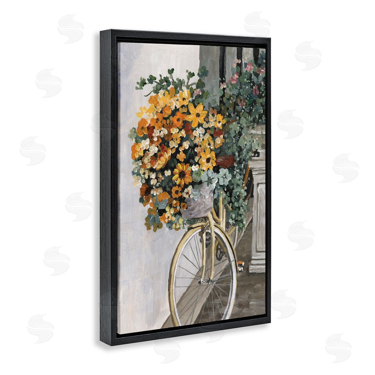 Bouquet on Bicycle Black Floating Frame Canvas Wall Art, Home Decor by Dogwood Portfolio