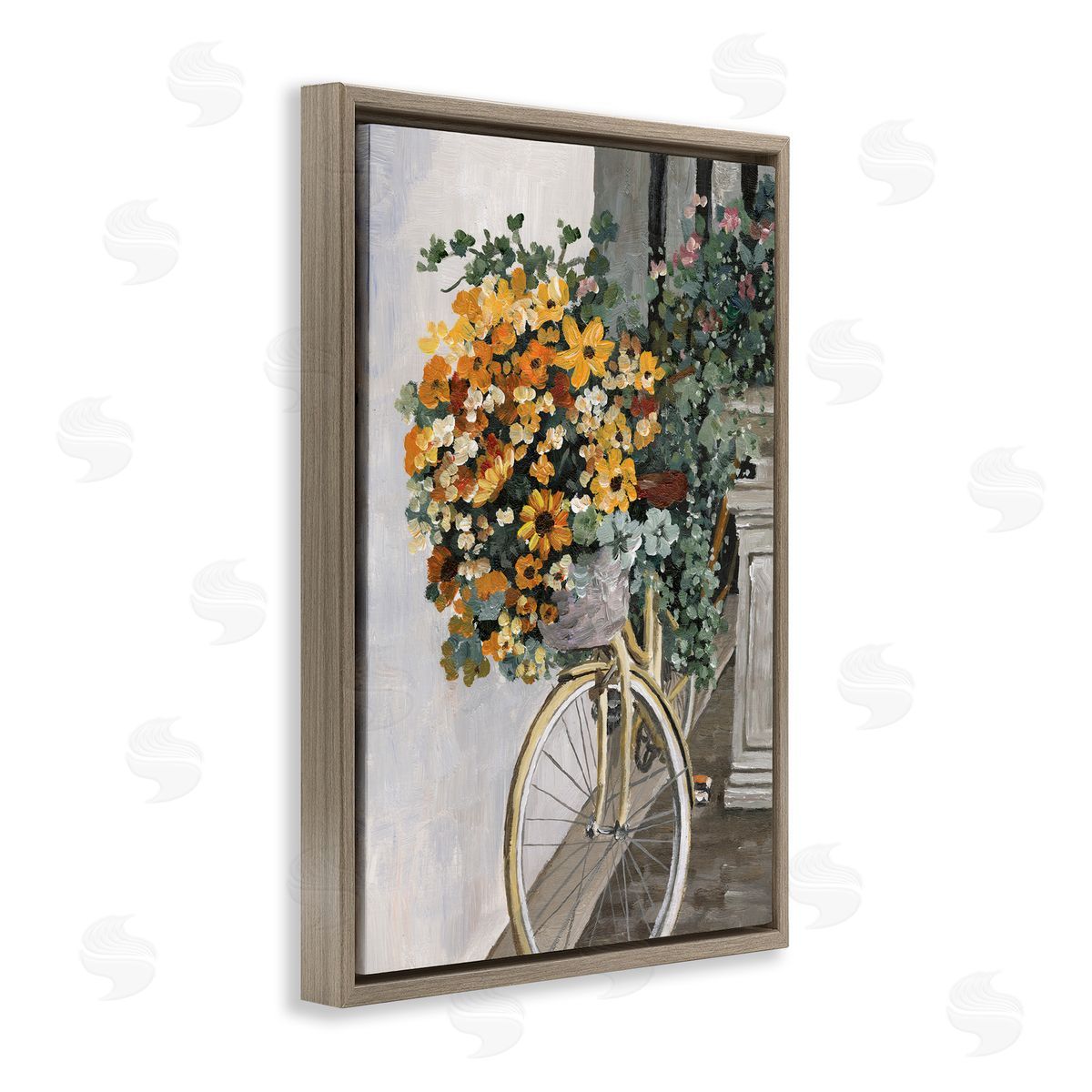 Bouquet on Bicycle Brown Floating Frame Canvas Wall Art, Home Decor by Dogwood Portfolio