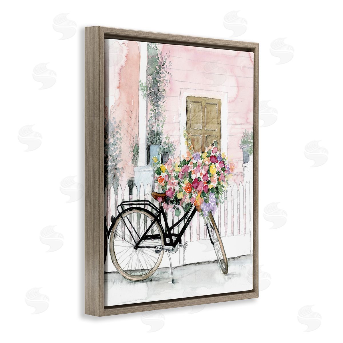 Watercolor Bicycle Bouquet Brown Floating Frame Canvas Wall Art, Home Decor by Dogwood Portfolio