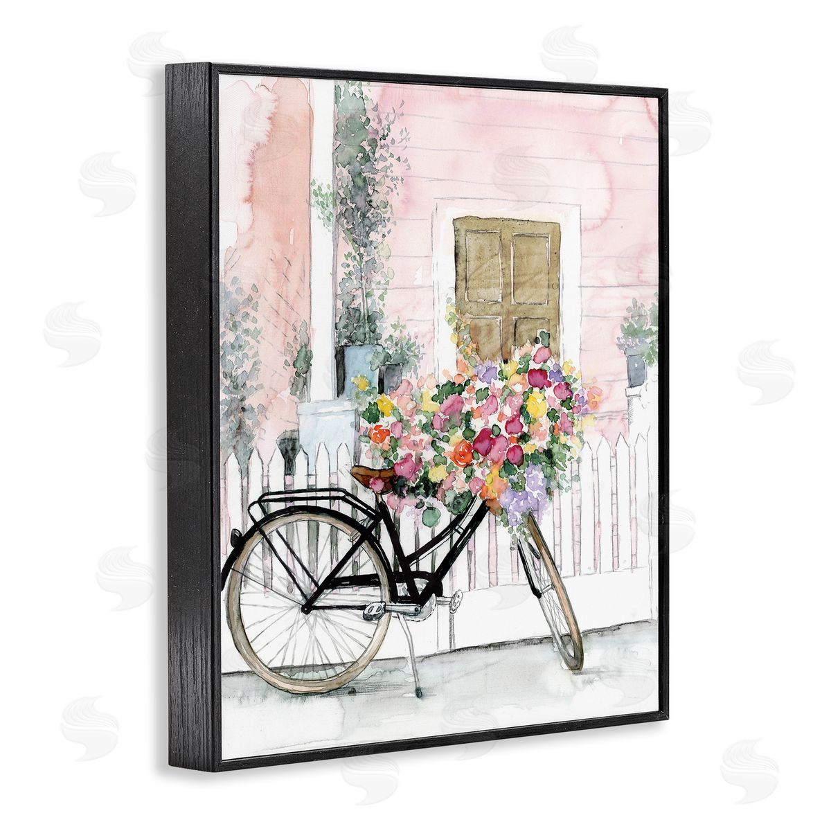 Watercolor Bicycle Bouquet Black Frame Print Wall Art, Home Decor by Dogwood Portfolio