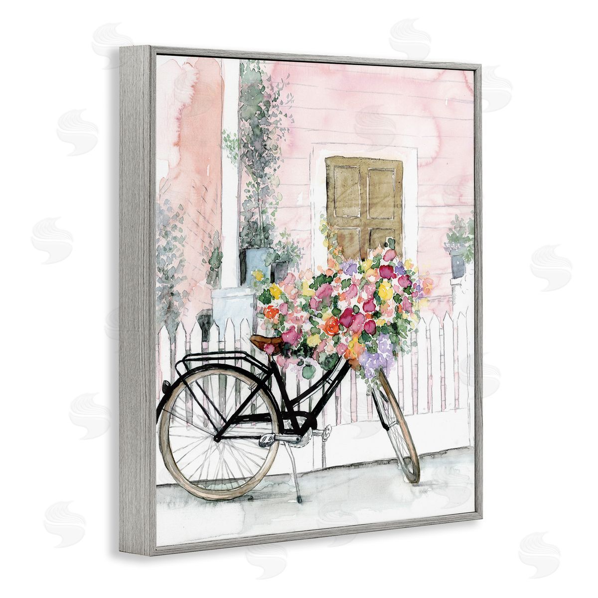 Watercolor Bicycle Bouquet Grey Frame Print Wall Art, Home Decor by Dogwood Portfolio