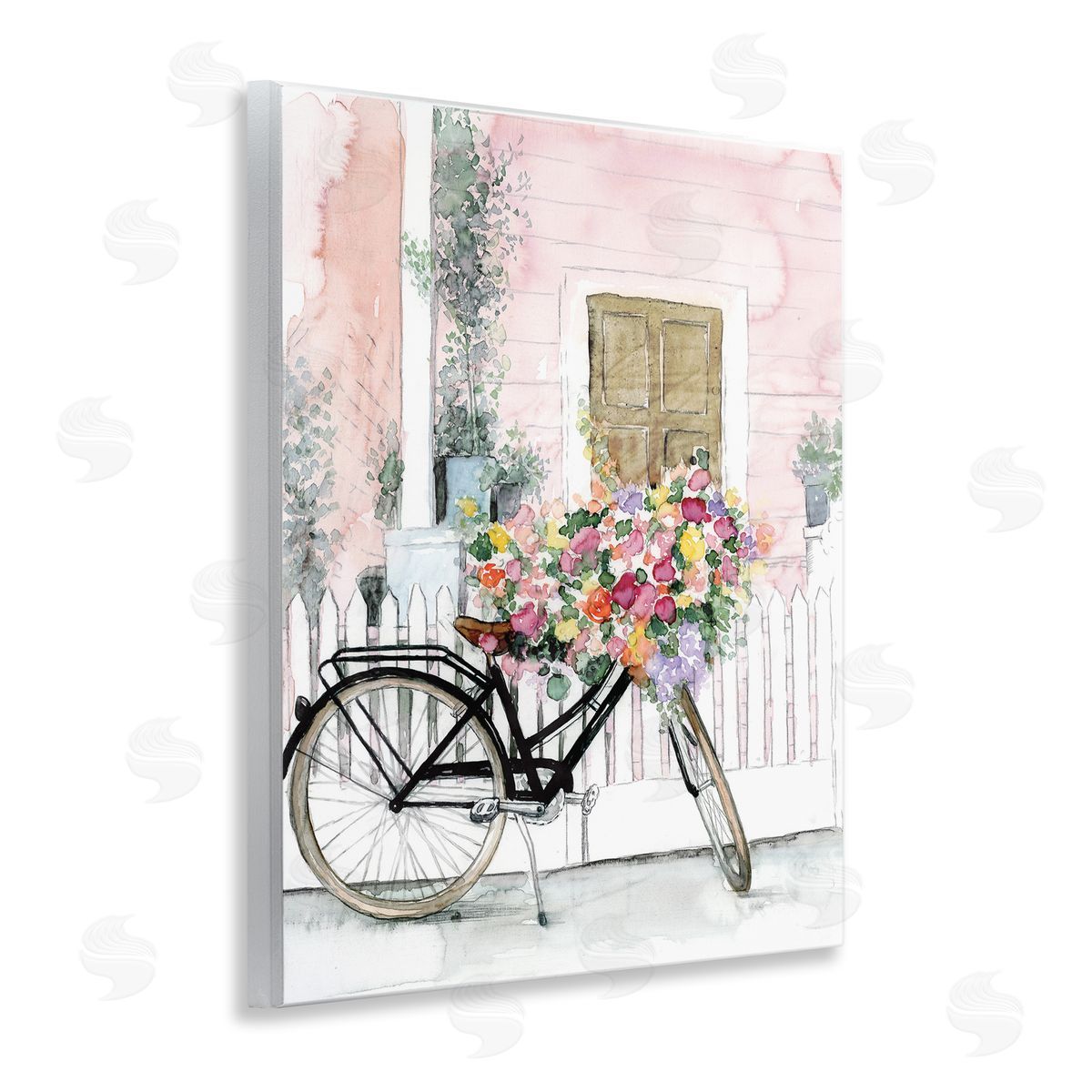 Watercolor Bicycle Bouquet Wood Plaque Wall Art, Home Decor by Dogwood Portfolio