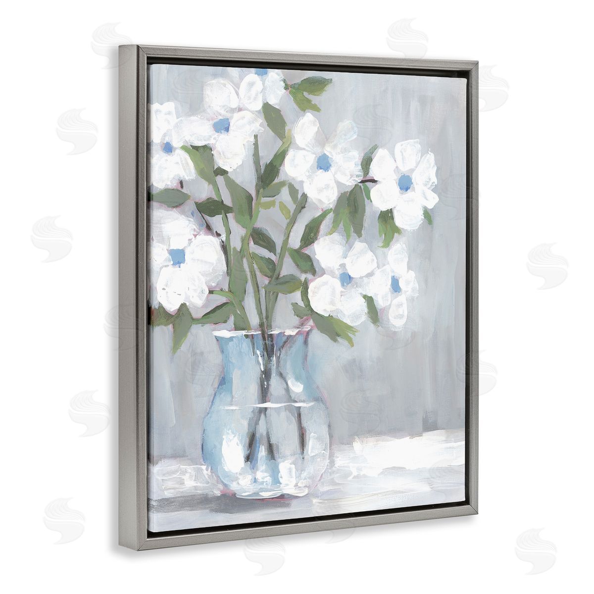 Pale Blossom Bouquet Grey Floating Frame Canvas Wall Art, Home Decor by Dogwood Portfolio