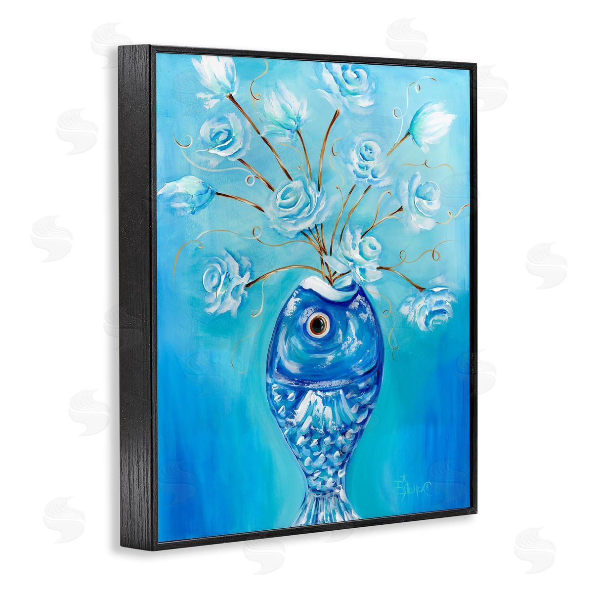 Fish Vase Bouquet Black Frame Print Wall Art, Home Decor by Estelle Grengs