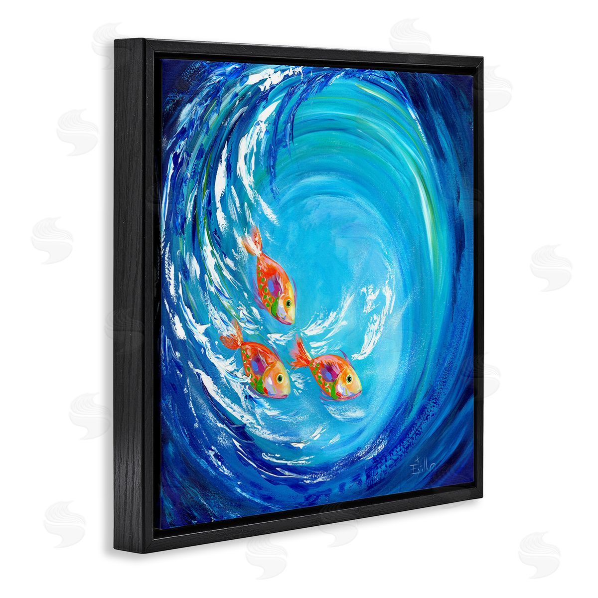 Into The Blue Fish Black Floating Frame Canvas Wall Art, Home Decor by Estelle Grengs