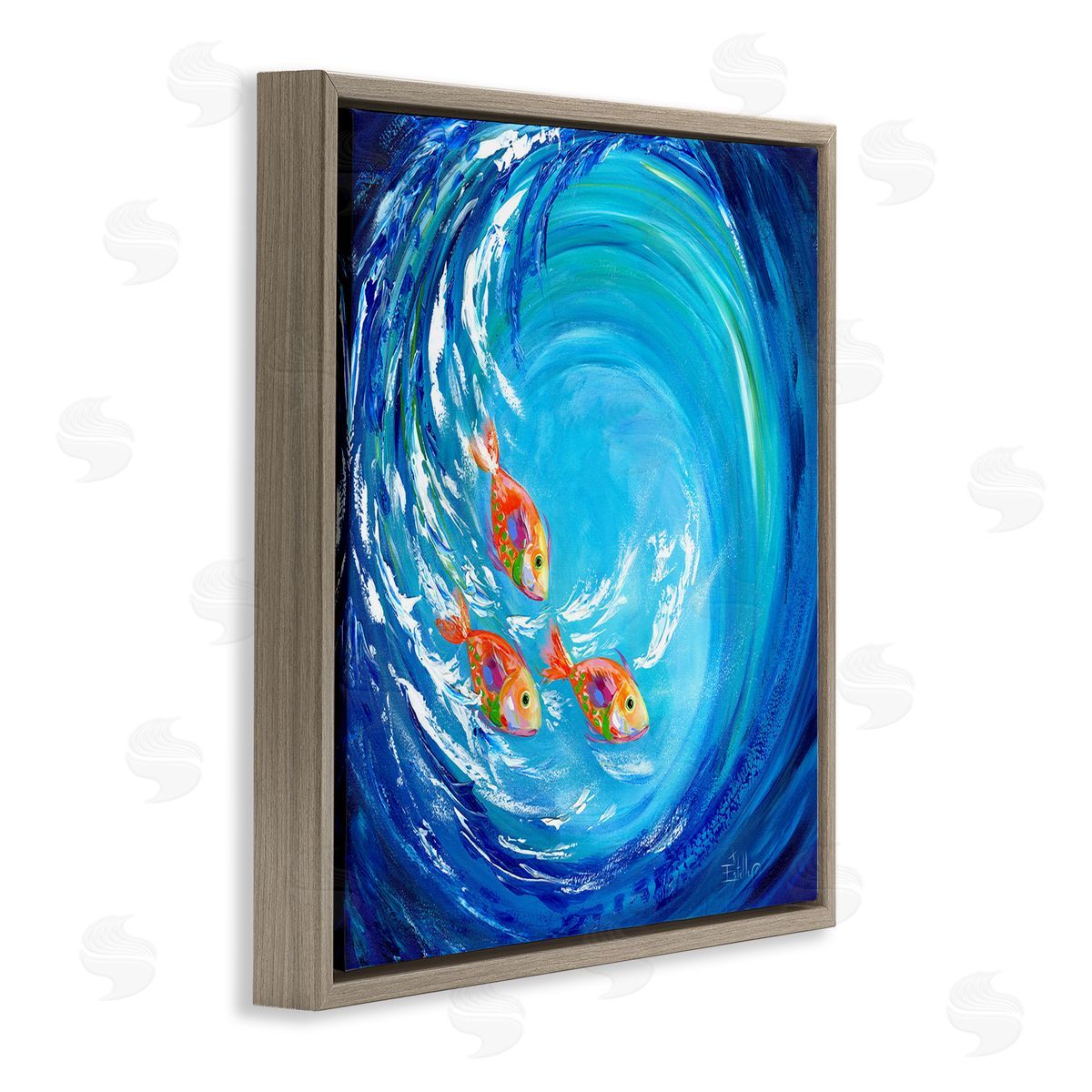 Into The Blue Fish Brown Floating Frame Canvas Wall Art, Home Decor by Estelle Grengs