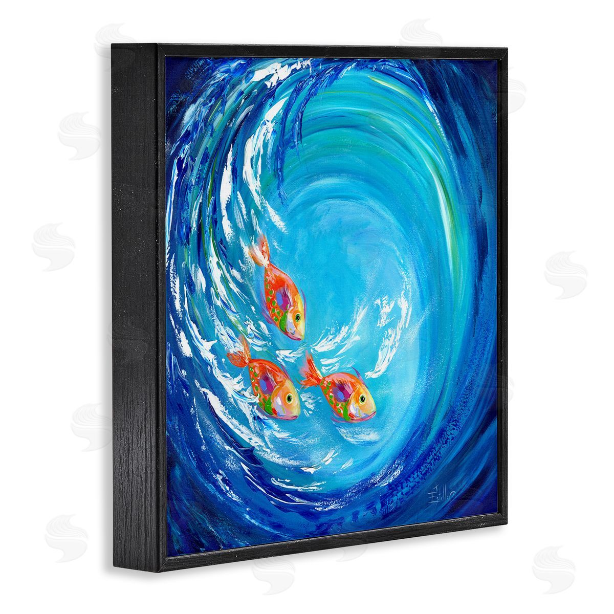 Into The Blue Fish Black Frame Print Wall Art, Home Decor by Estelle Grengs