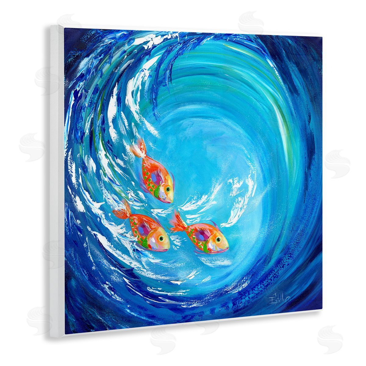 Into The Blue Fish Wood Plaque Wall Art, Home Decor by Estelle Grengs