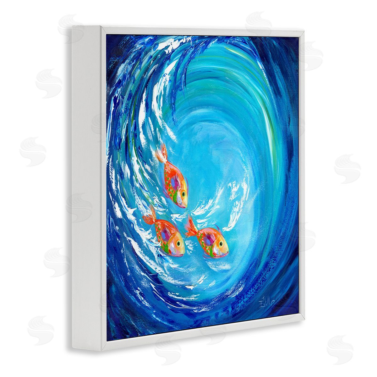 Into The Blue Fish White Frame Print Wall Art, Home Decor by Estelle Grengs