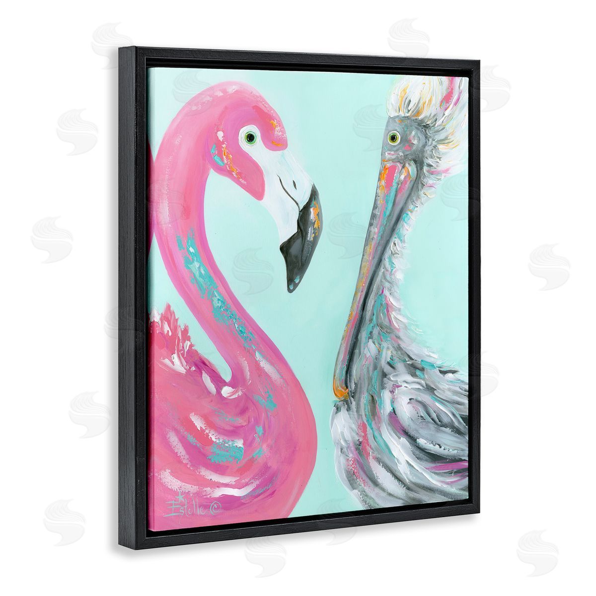 Wild Nautical Birds Black Floating Frame Canvas Wall Art, Home Decor by Estelle Grengs