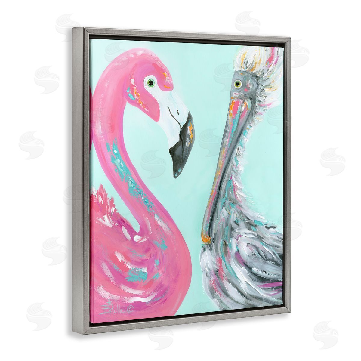 Wild Nautical Birds Grey Floating Frame Canvas Wall Art, Home Decor by Estelle Grengs