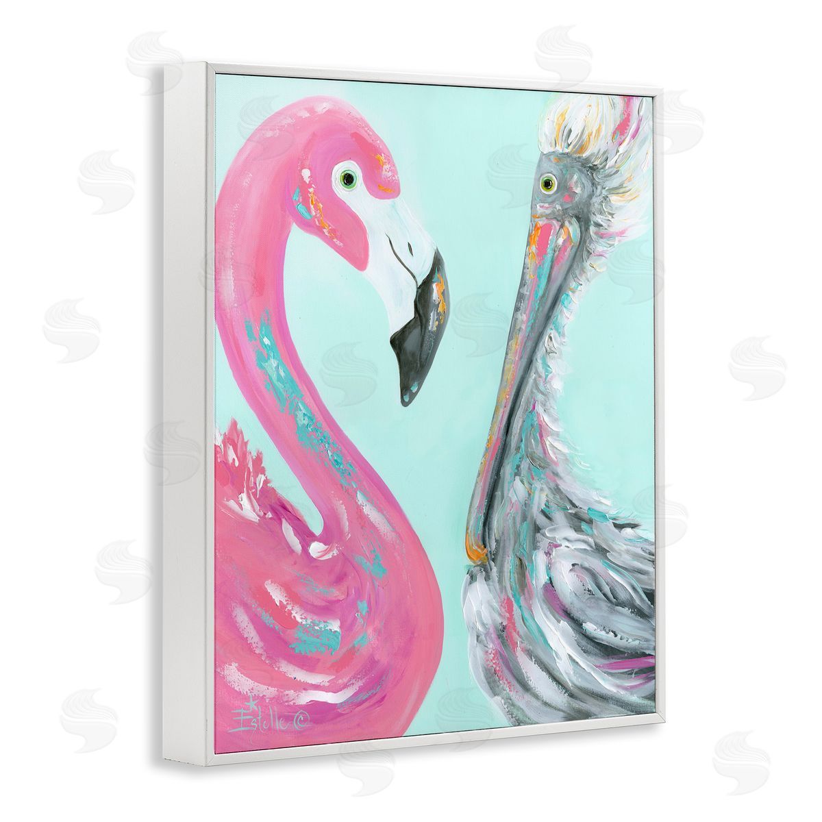 Wild Nautical Birds White Frame Print Wall Art, Home Decor by Estelle Grengs