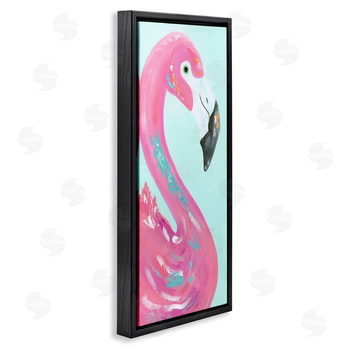 Odd Flamingo Portrait Black Floating Frame Canvas Wall Art, Home Decor by Estelle Grengs