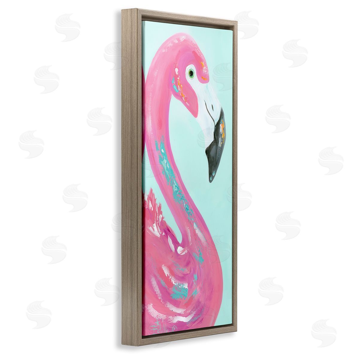 Odd Flamingo Portrait Brown Floating Frame Canvas Wall Art, Home Decor by Estelle Grengs