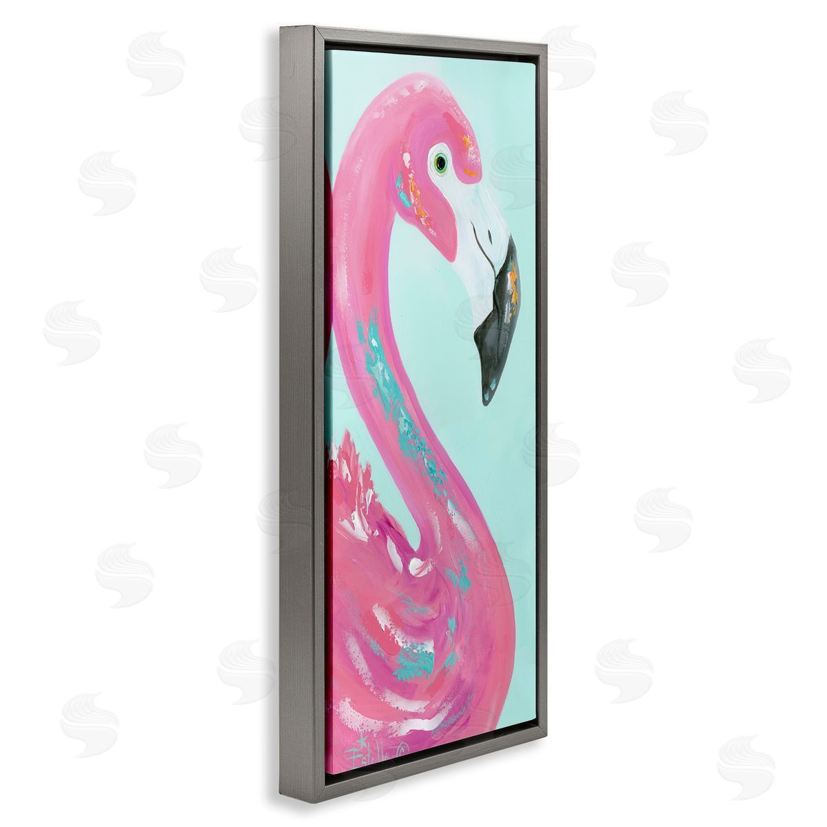 Odd Flamingo Portrait Grey Floating Frame Canvas Wall Art, Home Decor by Estelle Grengs