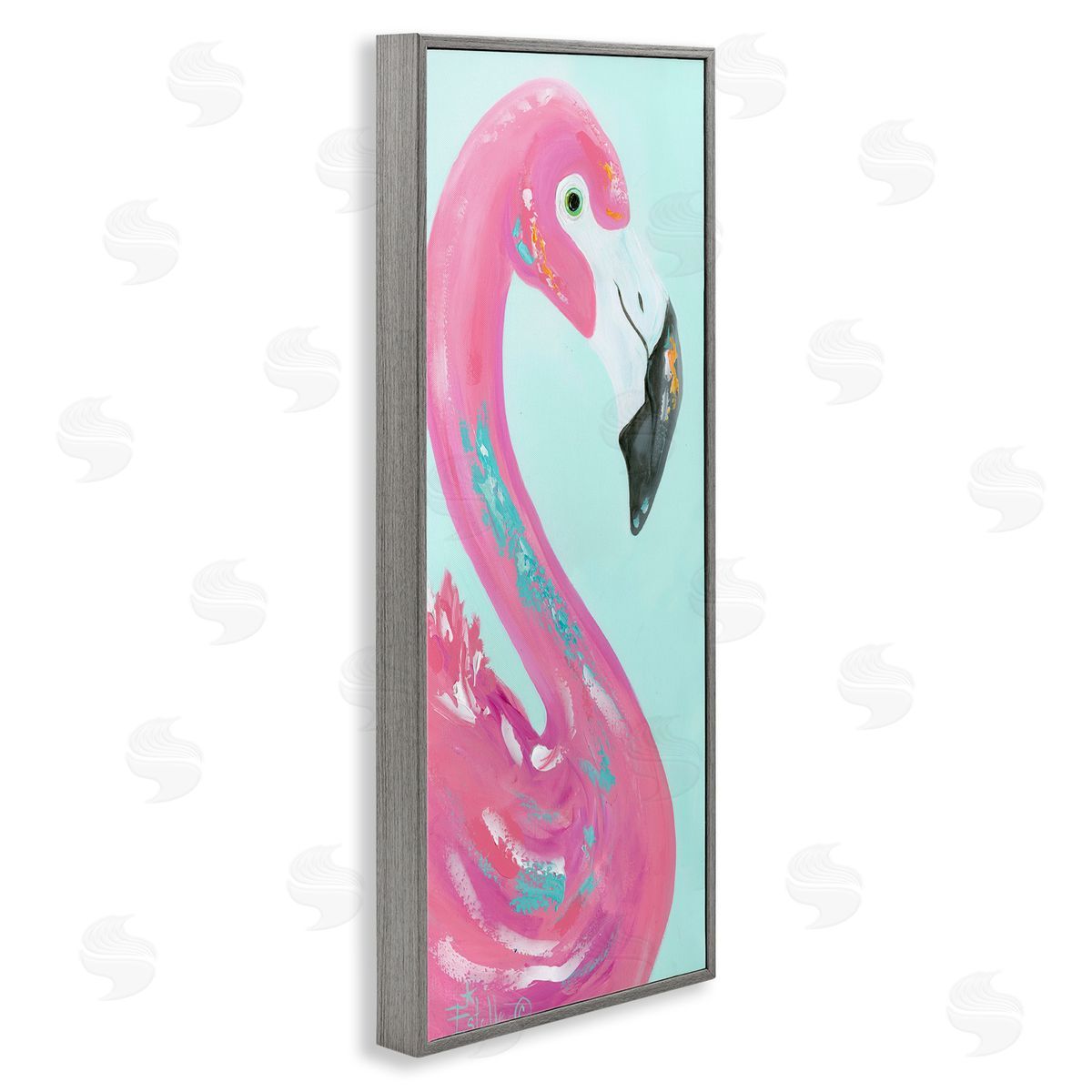 Odd Flamingo Portrait Grey Frame Print Wall Art, Home Decor by Estelle Grengs