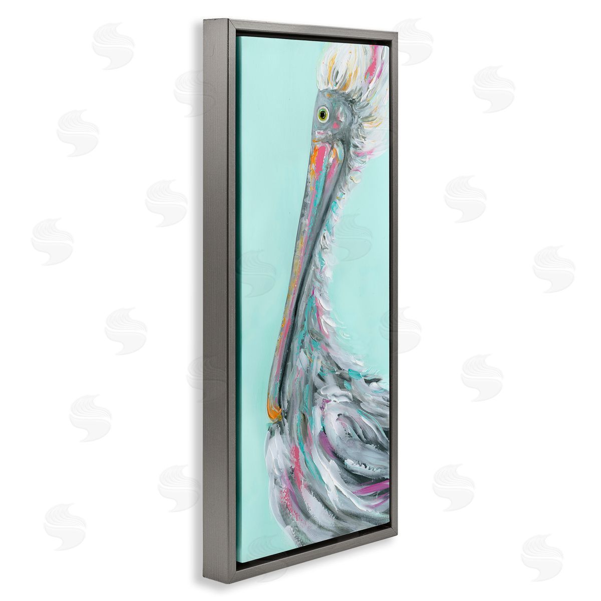 Odd Pelican Portrait Grey Floating Frame Canvas Wall Art, Home Decor by Estelle Grengs