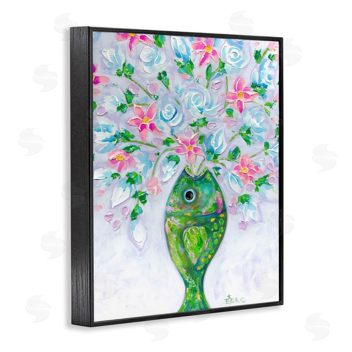 Nautical Fish Bouquet Black Frame Print Wall Art, Home Decor by Estelle Grengs