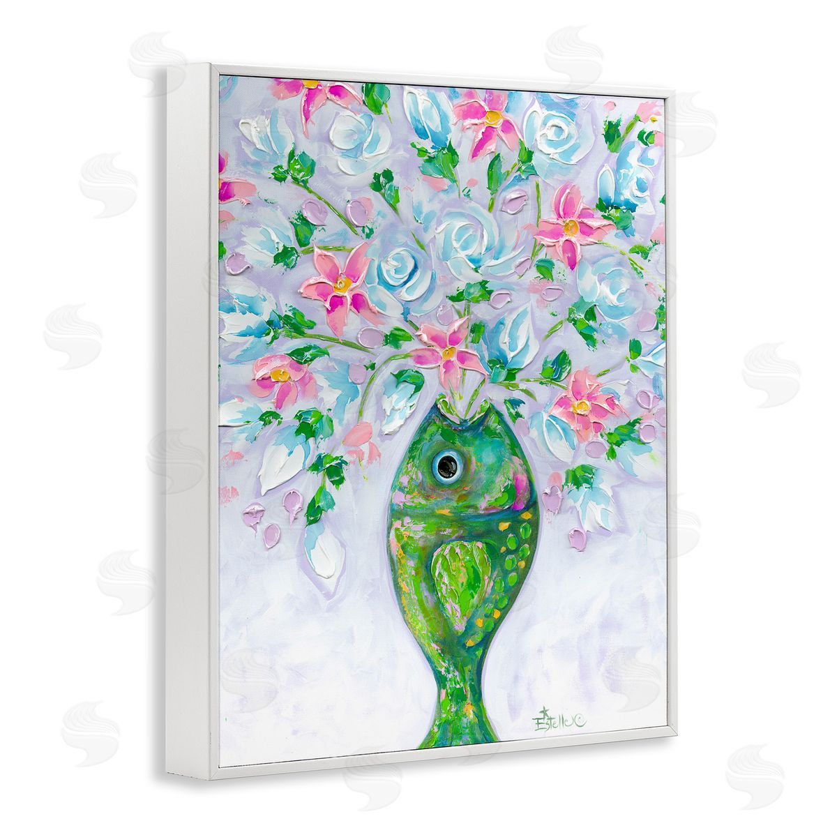 Nautical Fish Bouquet White Frame Print Wall Art, Home Decor by Estelle Grengs