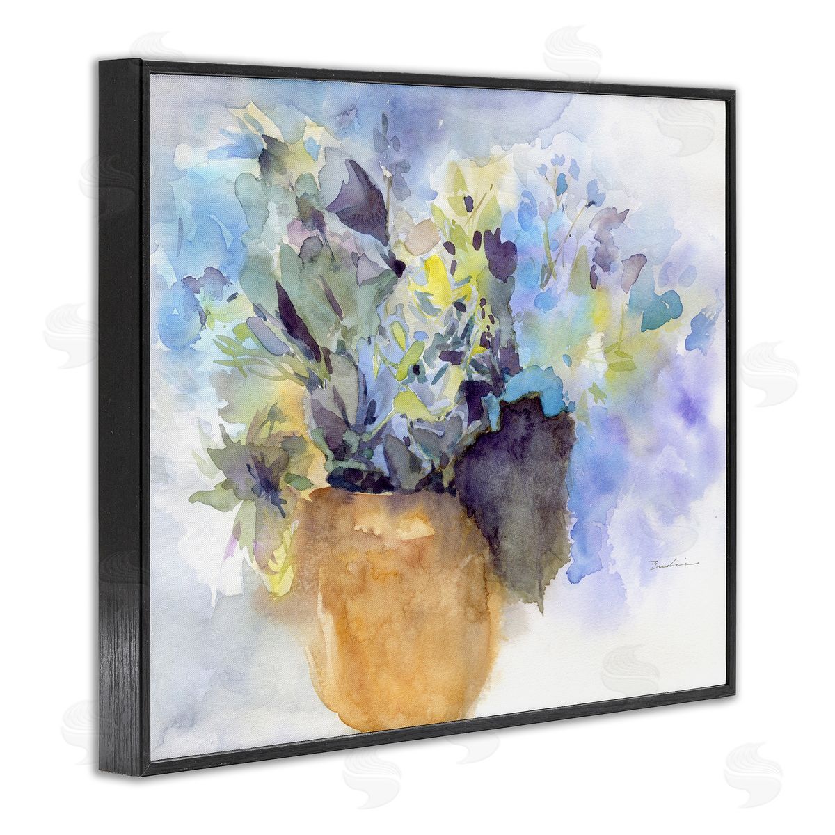 Watercolor Blue Hydrangea Black Frame Print Wall Art, Home Decor by Evelia Designs
