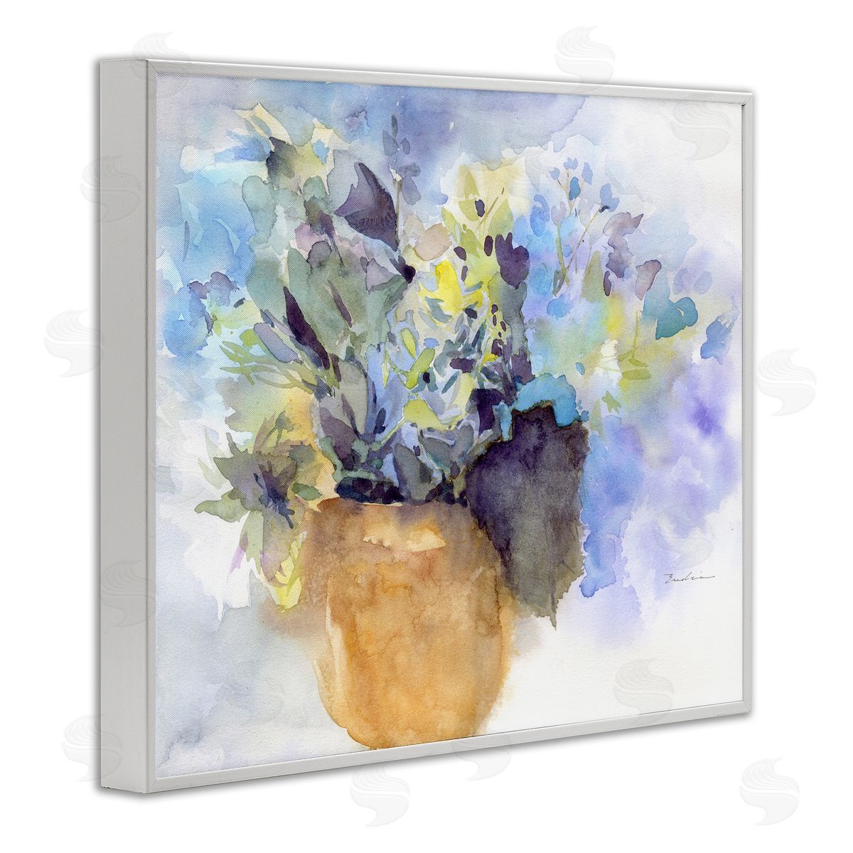 Watercolor Blue Hydrangea White Frame Print Wall Art, Home Decor by Evelia Designs