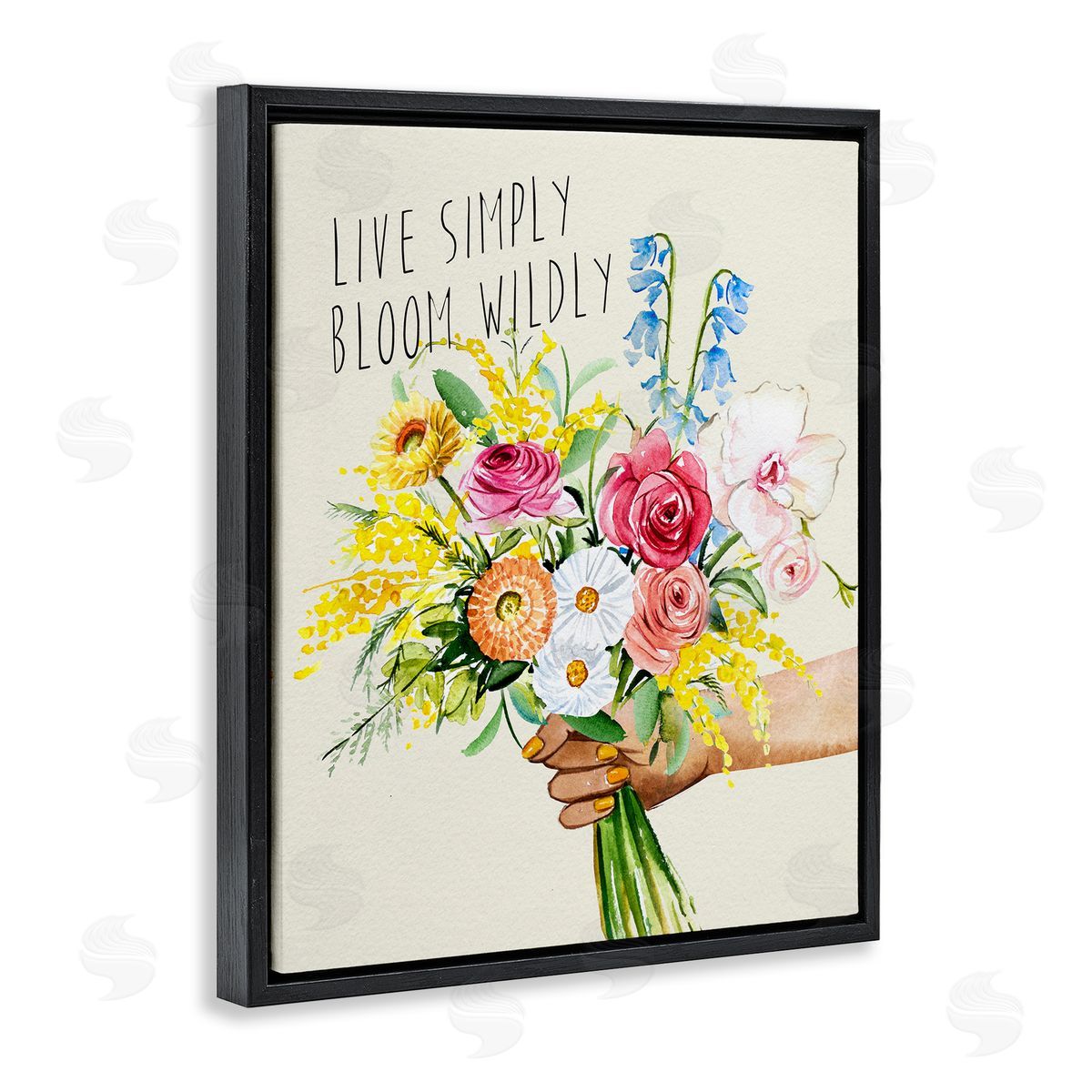 Live Simply Bloom Wildly Black Floating Frame Canvas Wall Art, Home Decor by Enya Todd