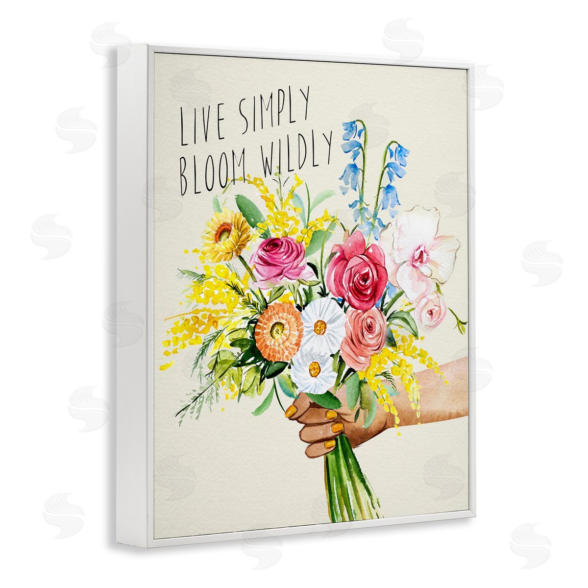 Live Simply Bloom Wildly White Frame Print Wall Art, Home Decor by Enya Todd