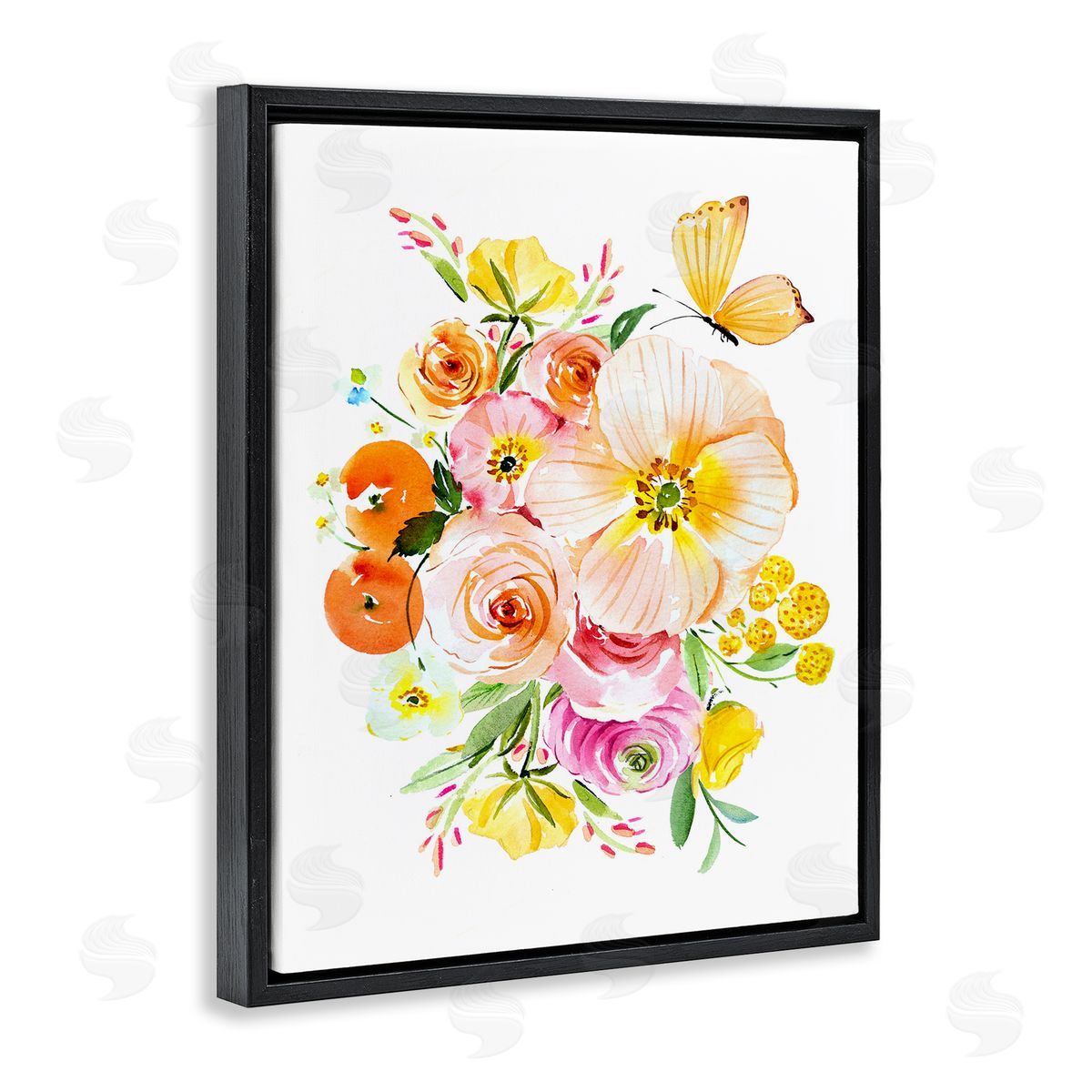 Varied Flower Bundle Black Floating Frame Canvas Wall Art, Home Decor by Enya Todd