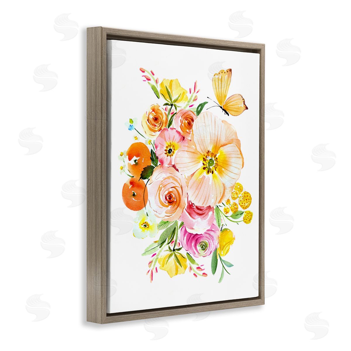 Varied Flower Bundle Brown Floating Frame Canvas Wall Art, Home Decor by Enya Todd