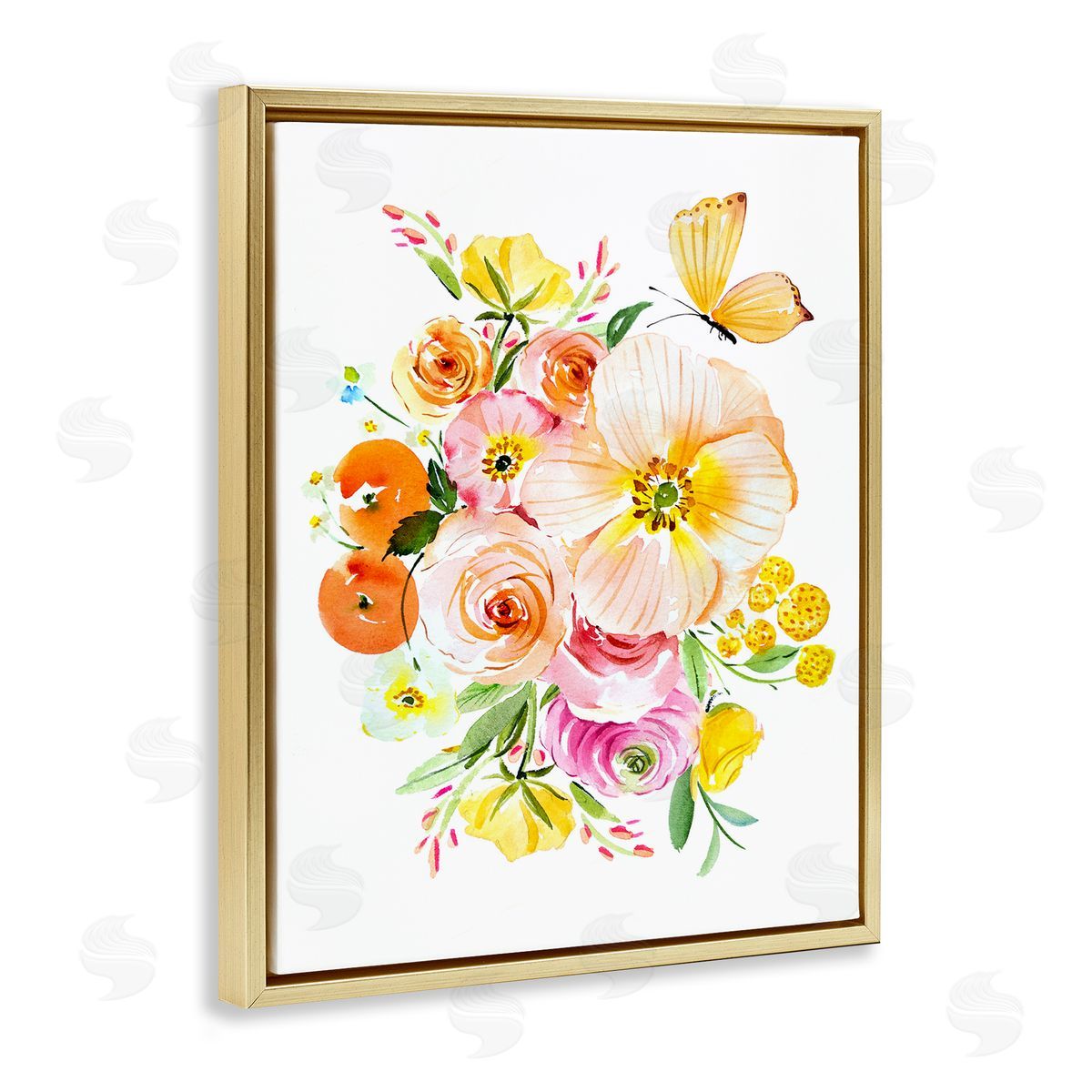 Varied Flower Bundle Gold Floating Frame Canvas Wall Art, Home Decor by Enya Todd