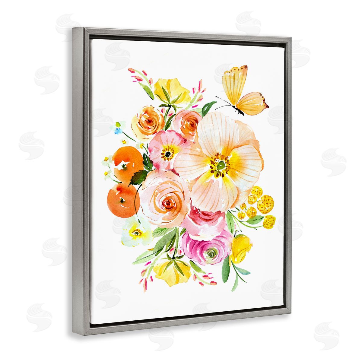 Varied Flower Bundle Grey Floating Frame Canvas Wall Art, Home Decor by Enya Todd