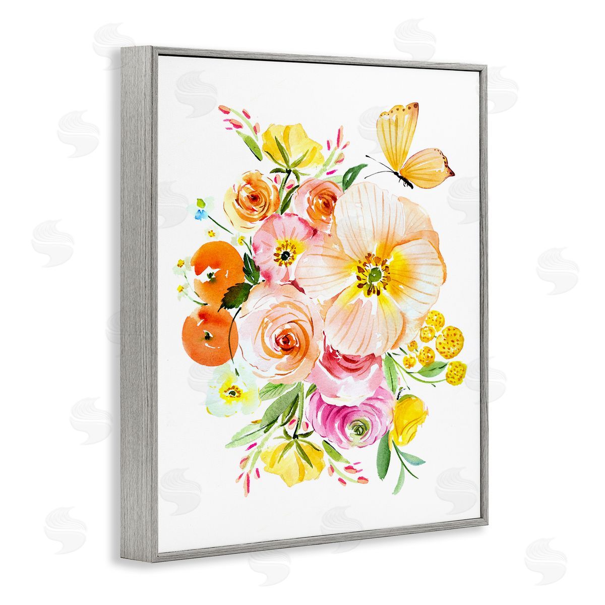 Varied Flower Bundle Grey Frame Print Wall Art, Home Decor by Enya Todd