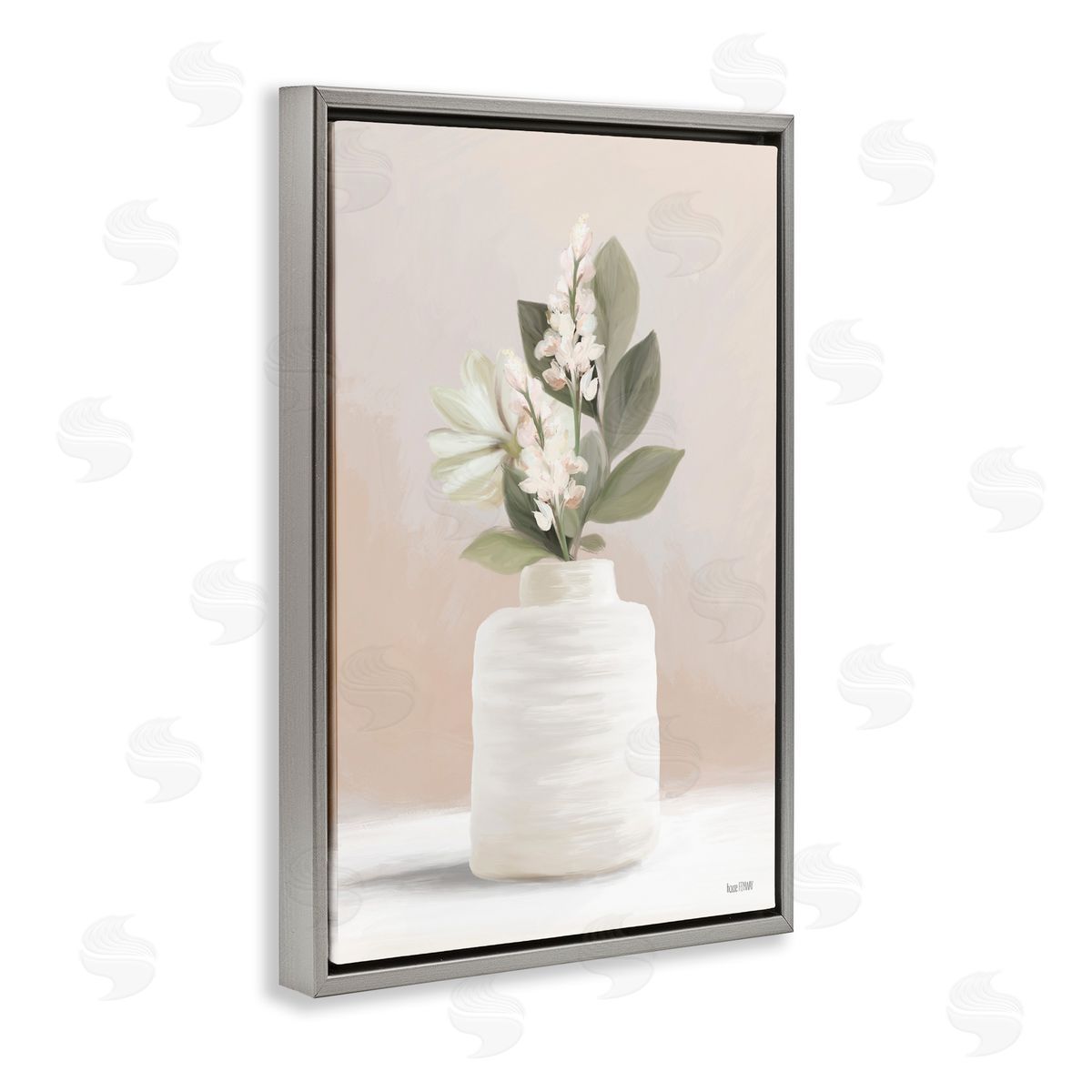 Simple Potted Herb Grey Floating Frame Canvas Wall Art, Home Decor by House Fenway