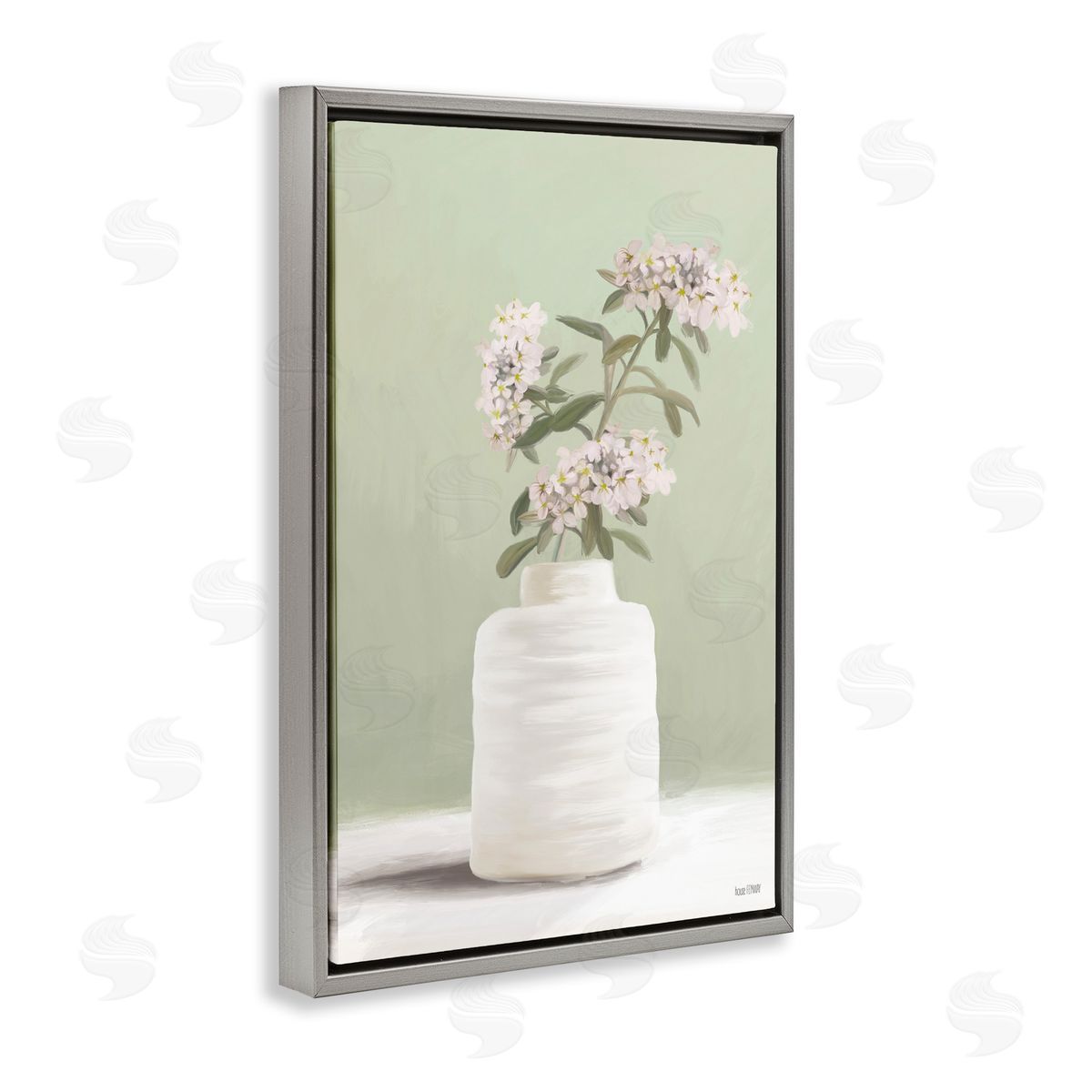 Simple Herb Vase Grey Floating Frame Canvas Wall Art, Home Decor by House Fenway