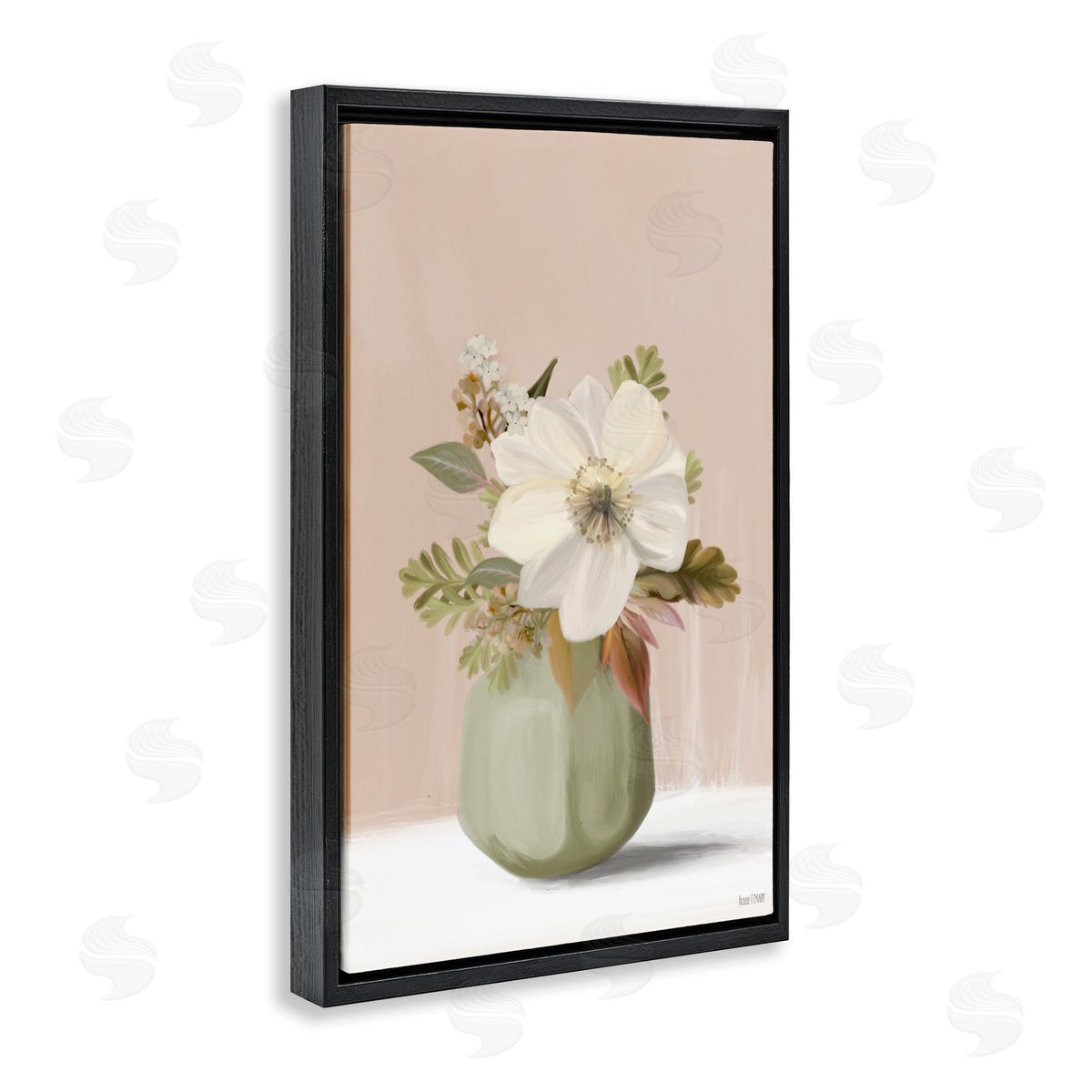 Peach Pink Vase Black Floating Frame Canvas Wall Art, Home Decor by House Fenway