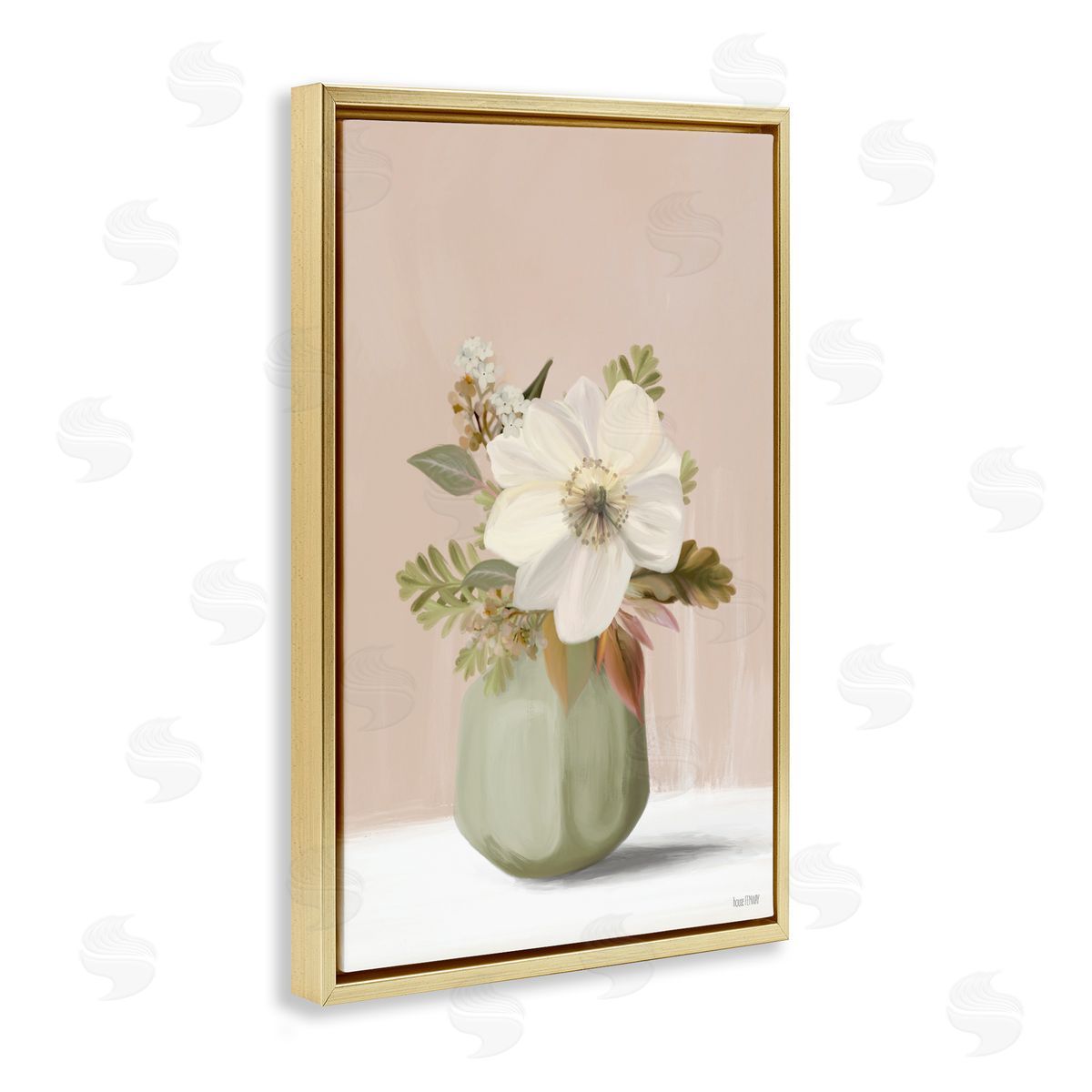 Peach Pink Vase Gold Floating Frame Canvas Wall Art, Home Decor by House Fenway